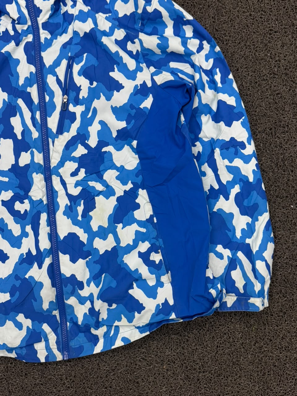 Men's Blue Camo Hooded Windbreaker Jacket – Lightweight Full-Zip Outdoor Coat