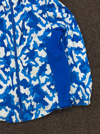 Men's Blue Camo Hooded Windbreaker Jacket – Lightweight Full-Zip Outdoor Coat