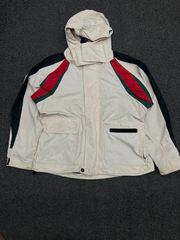 Men’s Vintage White Colorblock Hooded Utility Jacket