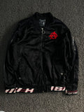 Vintage Black Bomber Jacket with Red Anarchy Embroidery | Streetwear Zip-Up Jacket