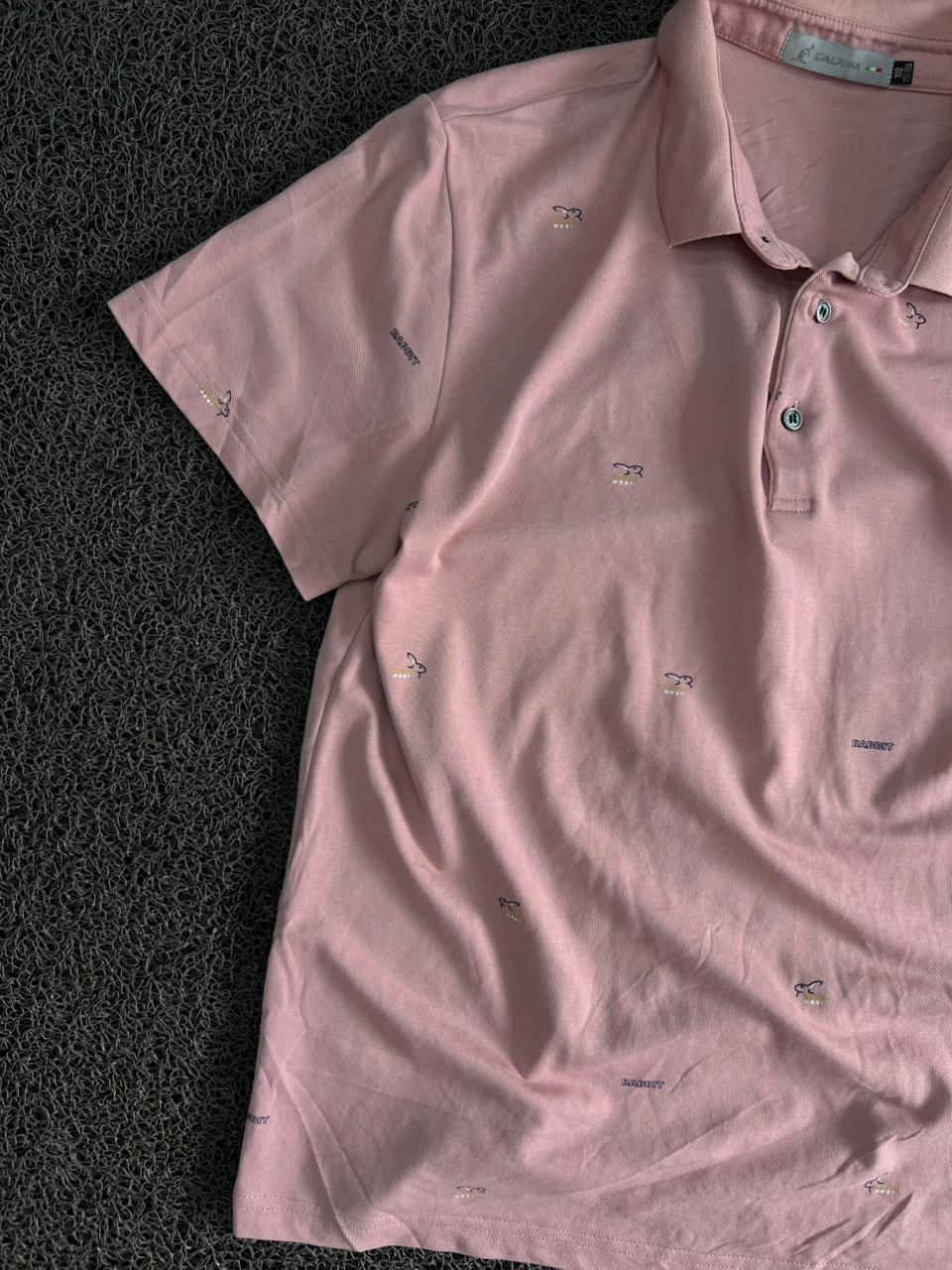 Vintage Casual Pink All-Over Print Polo T-Shirt – Classic Short Sleeve