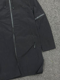 Men's Black Hooded Longline Tech Parka Jacket – Lightweight Full-Zip Windbreaker