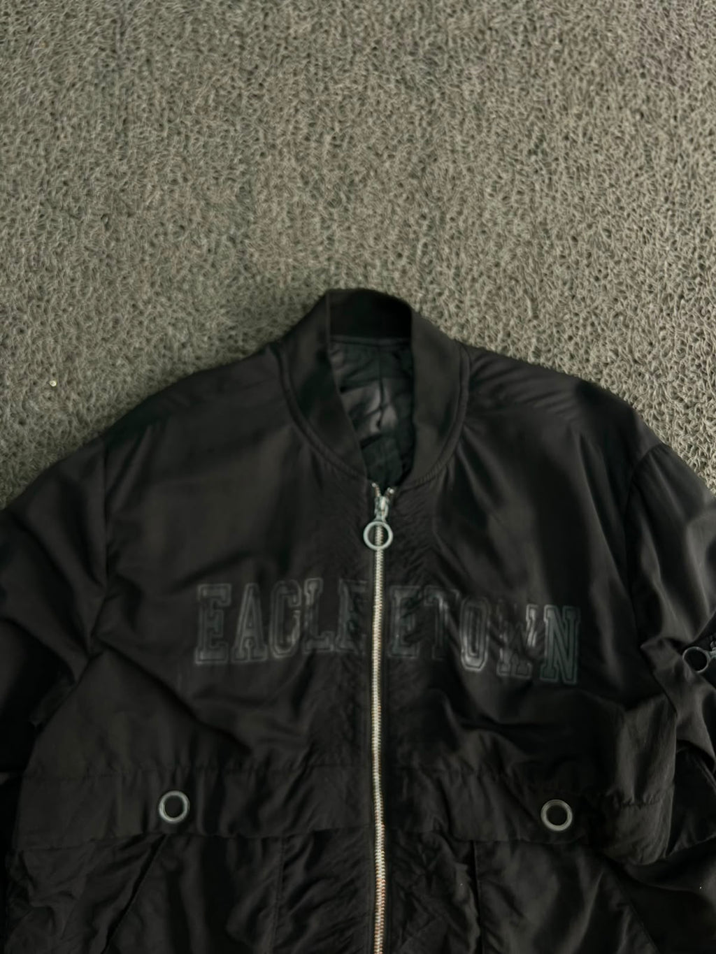 Eagletown Utility Bomber Jacket – Black Zip-Up Multi-Pocket Streetwear Jacket