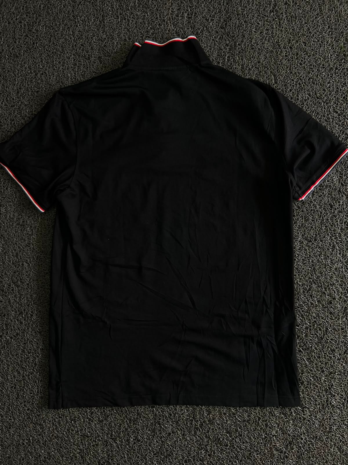 Black Contrast Stripe Collar Polo T-Shirt with Embroidered Crocodile Logo