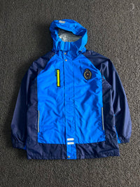 Blue Hooded Waterproof Rain Jacket with Reflective Details