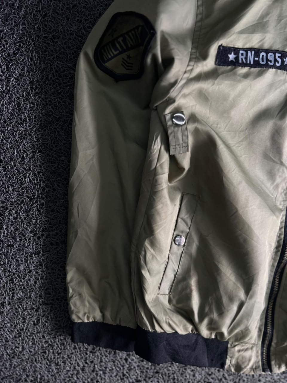 Military Bomber Jacket with Utility Sleeve Pocket
