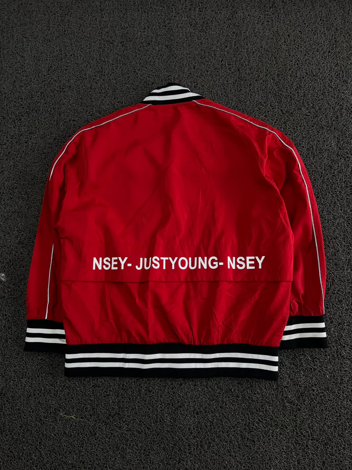 Viscom Red Varsity Bomber Jacket with Graphic Print ⚠️ Button Missing and Pen Marks