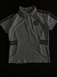 Sports Polo T-Shirt with Red & Black Stripes and Embroidered Chest Badge ⚠️ Small Stains