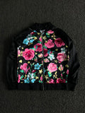Black Floral Bomber Jacket with Full Zip