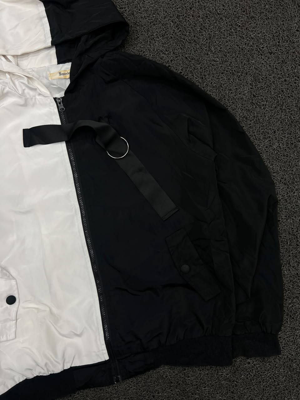 Black & White Color Block Hooded Zip-Up Jacket
