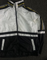 Vintage Black & White Retro Track Jacket with Yellow Piping