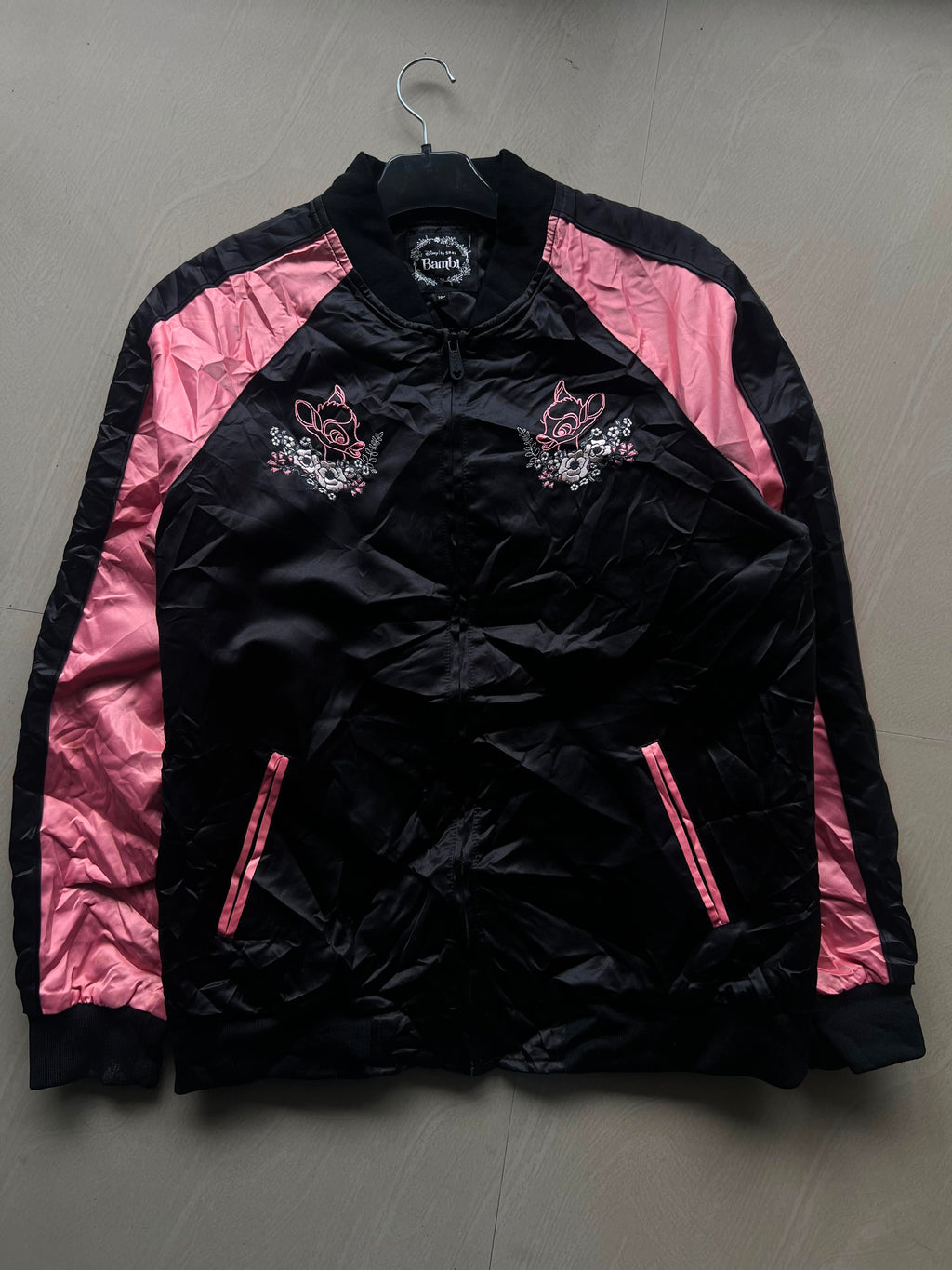 Disney Bambi Embroidered Black & Pink Bomber Jacket