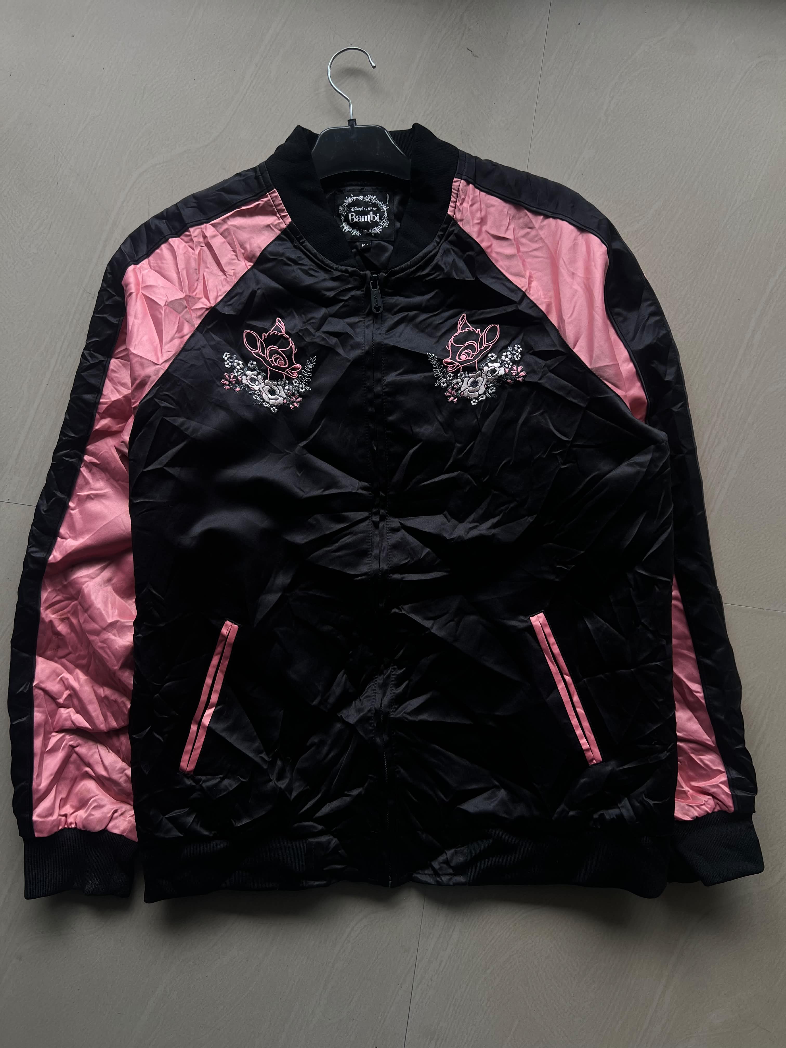 Disney Bambi Embroidered Black & Pink Bomber Jacket