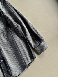 Men’s Grey Textured Stripe Long Sleeve Button-Up Shirt with Dual Chest Pockets
