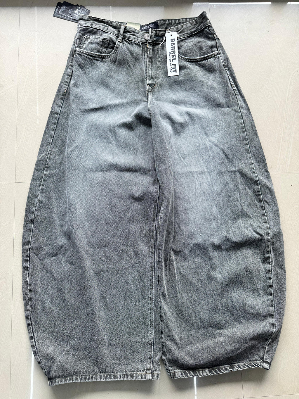 Washed Grey Super Baggy Barrel Fit Jeans