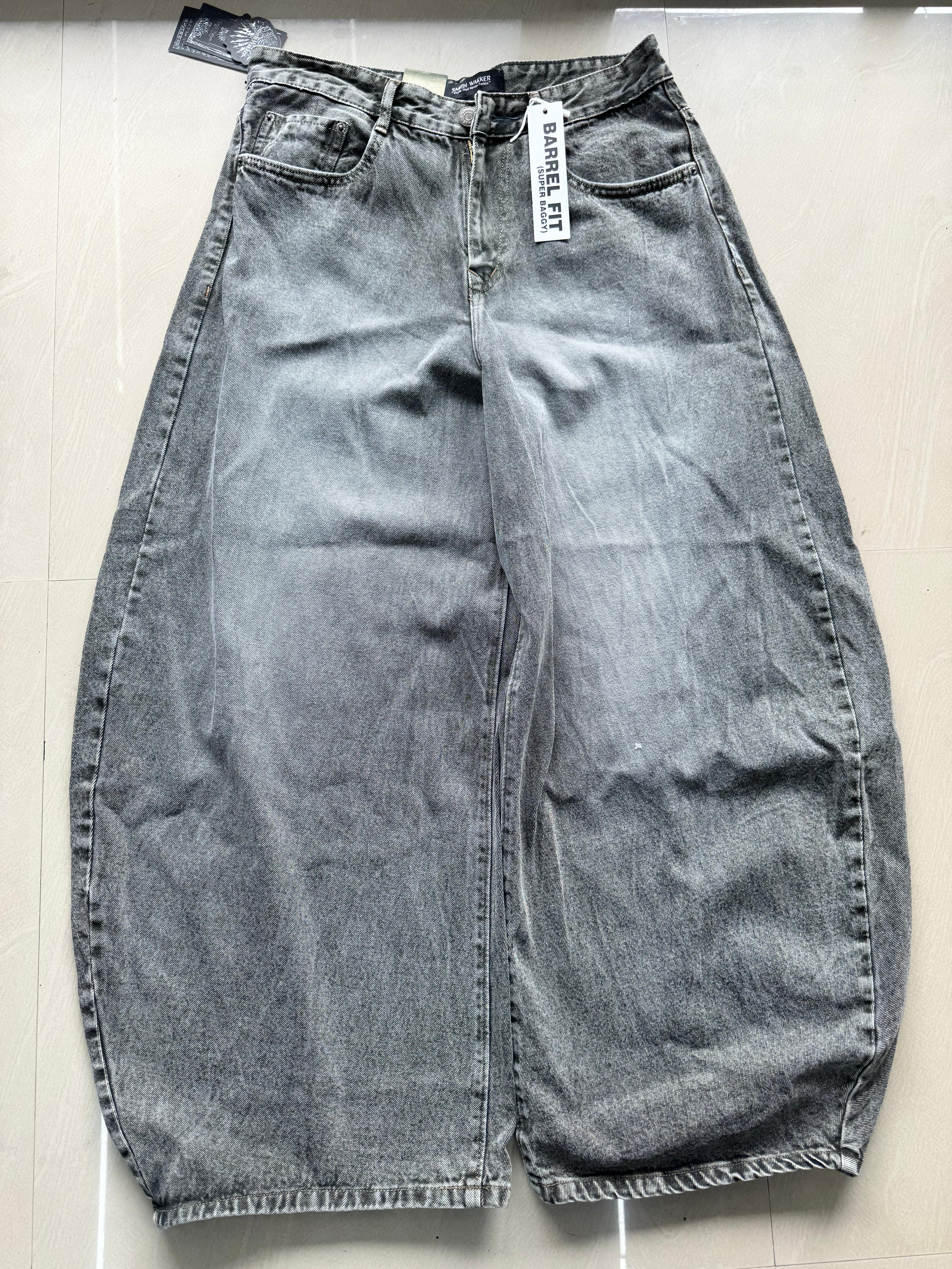 Washed Grey Super Baggy Barrel Fit Jeans