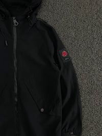 Black Hooded Utility Parka Jacket – Full Zip Outdoor Windbreaker⚠️ Small Damage