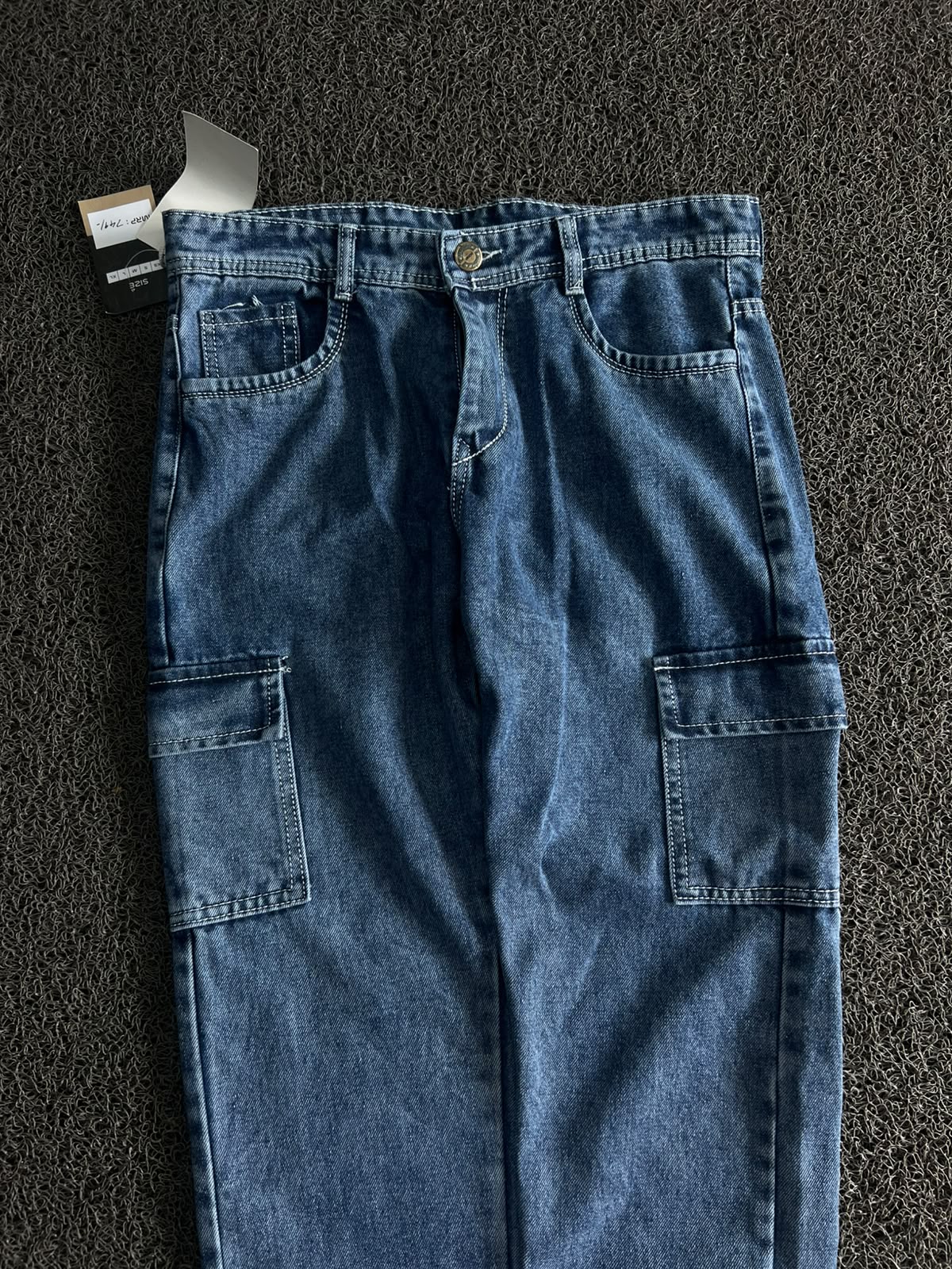 Armani Exchange Men's Loose Fit Denim Cargo Pants - Medium Wash