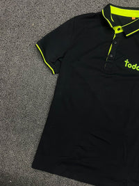 Black & Neon Green Contrast Trim Polo T-Shirt with “Today” Print