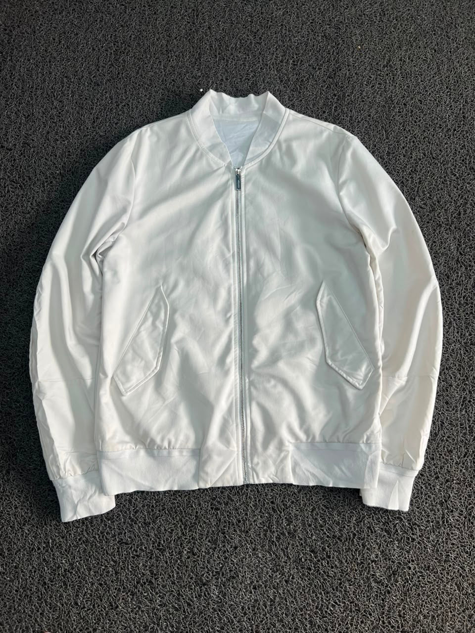 White Minimalist Bomber Jacket – Full Zip Casual Lightweight Jacket
