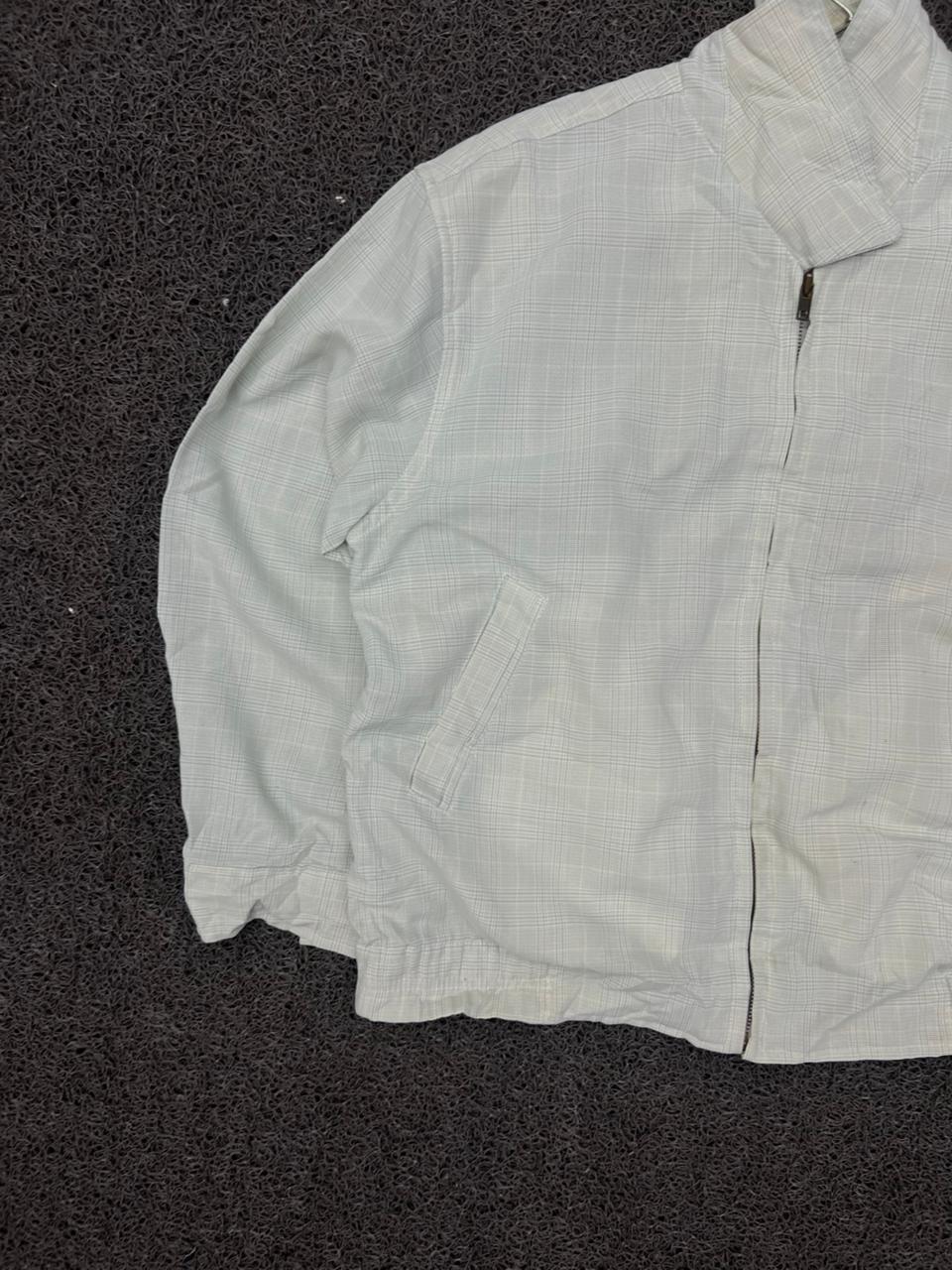 Vintage White Check Zip-Up Bomber Jacket