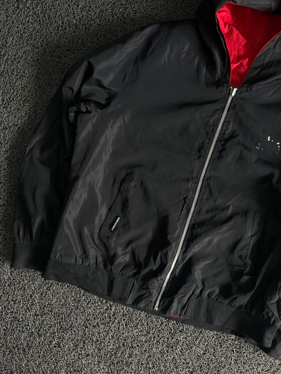 Black Hooded Utility Jacket with Red Inner Lining