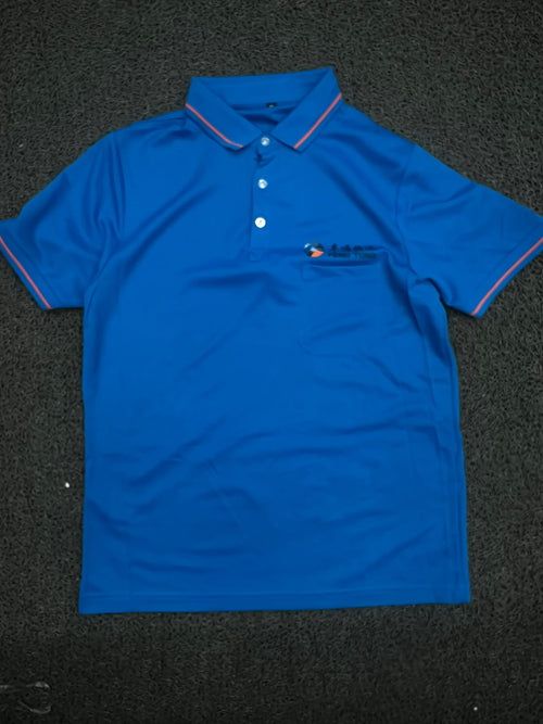 Blue Polo T-Shirt with Contrast Trim Collar and Sleeve Details