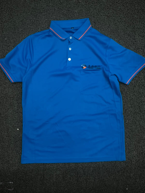 Blue Polo T-Shirt with Contrast Trim Collar and Sleeve Details
