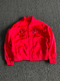 Women's Red Floral Embroidered Bomber Jacket
