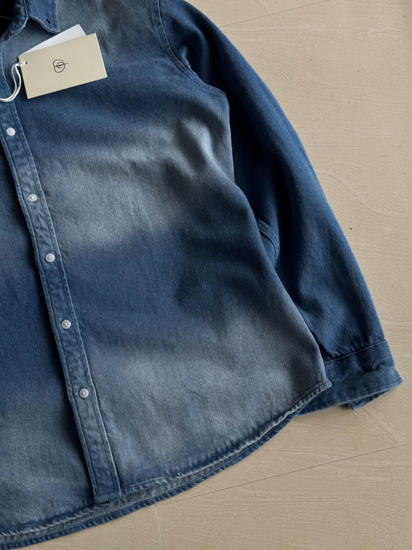 Gradient Wash Blue Denim Button-Down Shirt