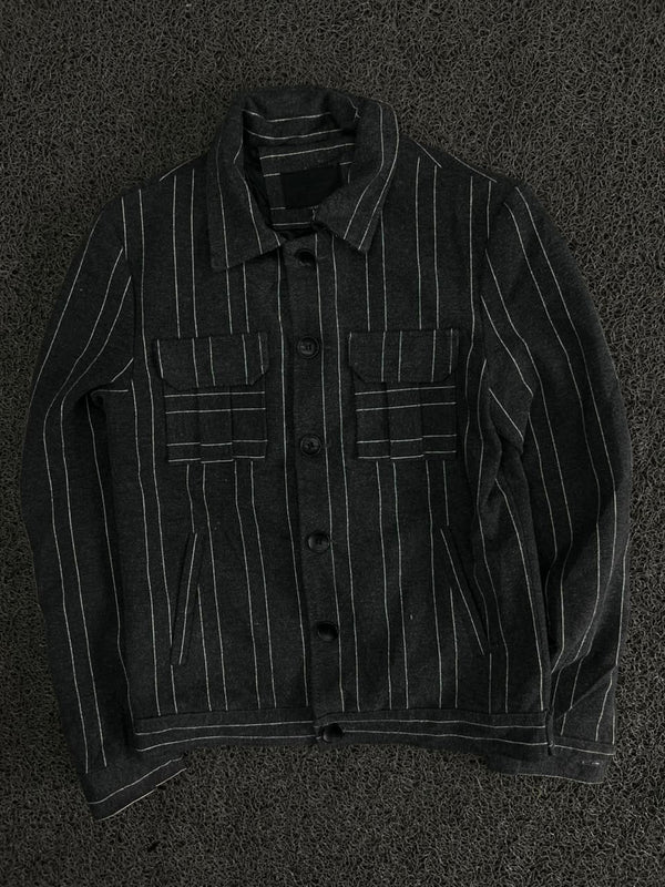 Pinstripe Button-Up Workwear Jacket