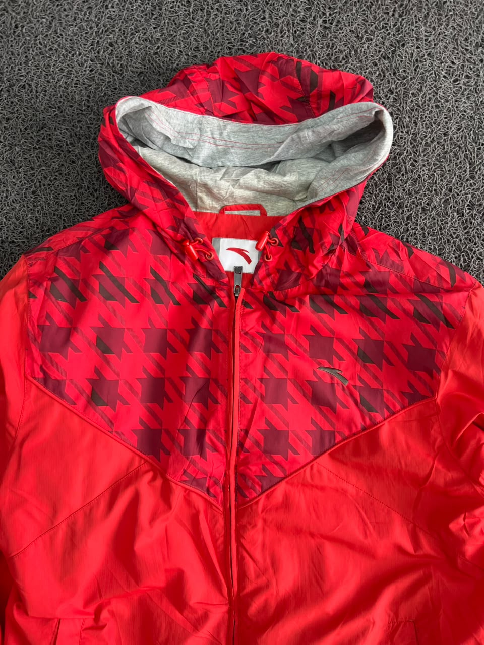Red Geometric Hooded Windbreaker Jacket