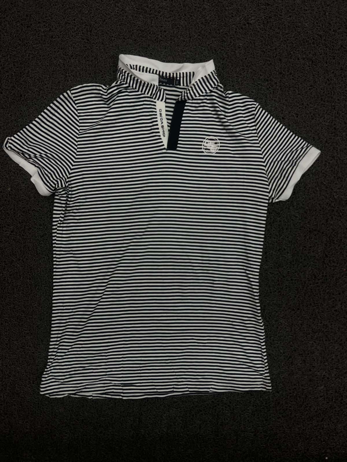 Striped Half-Zip Polo T-Shirt with Collar
