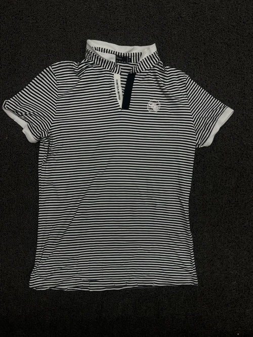 Striped Half-Zip Polo T-Shirt with Collar