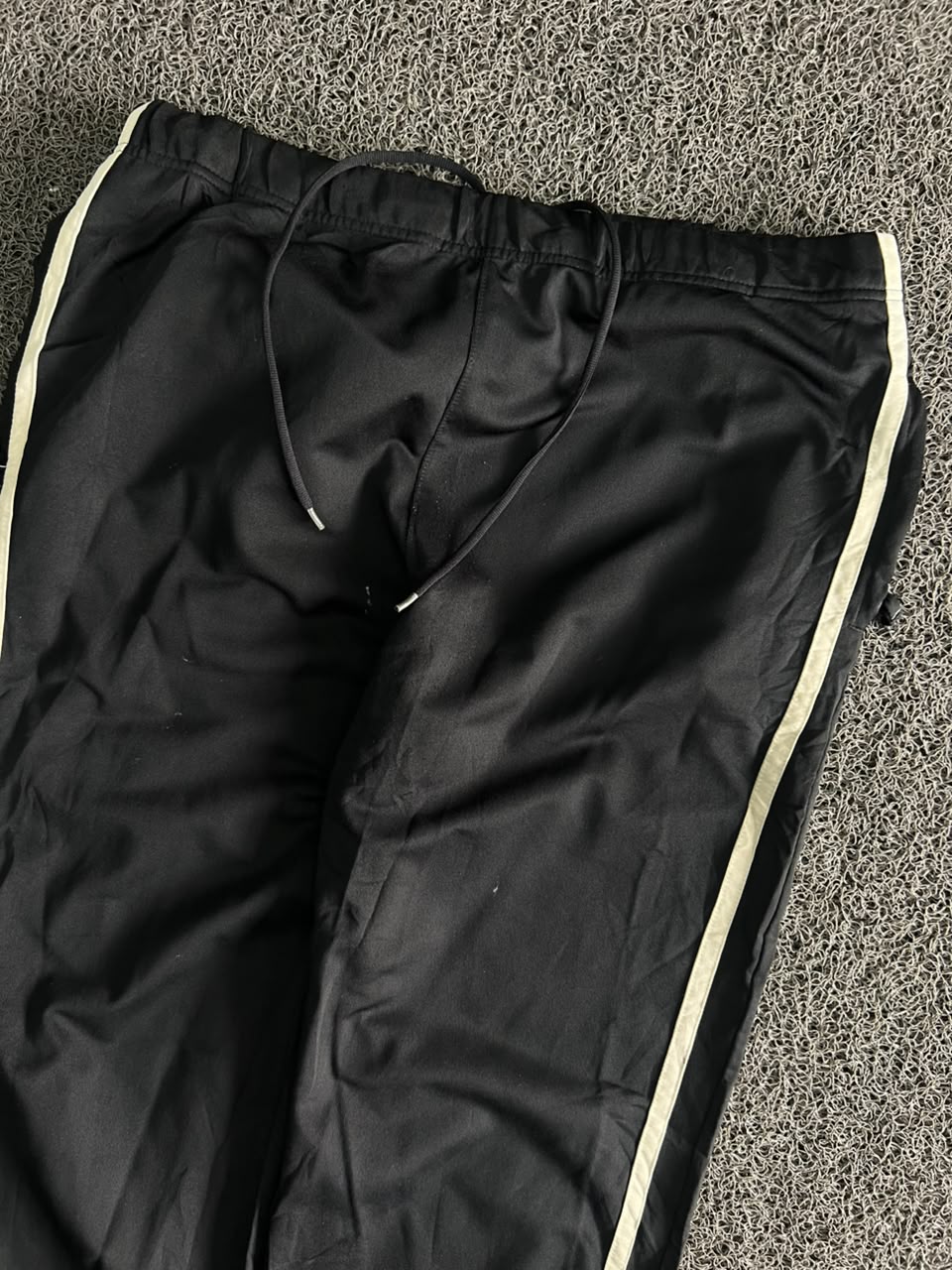 Vintage Black Track Pants with White Side Stripes & Drawstring – Thriftwear