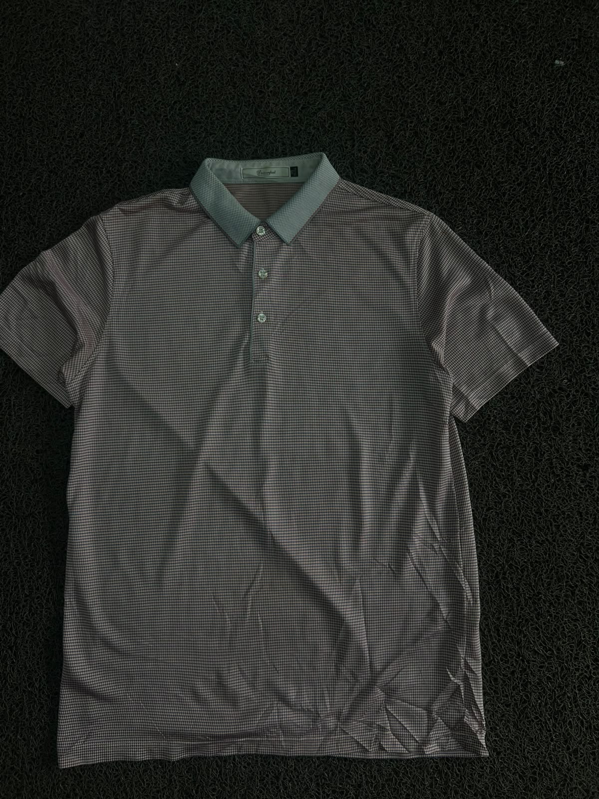 Micro Check Pattern Polo T-Shirt with Contrast Collar