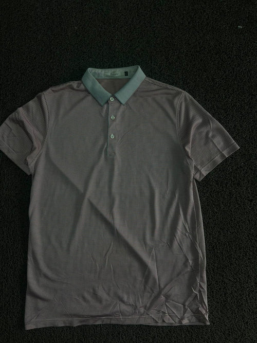 Micro Check Pattern Polo T-Shirt with Contrast Collar