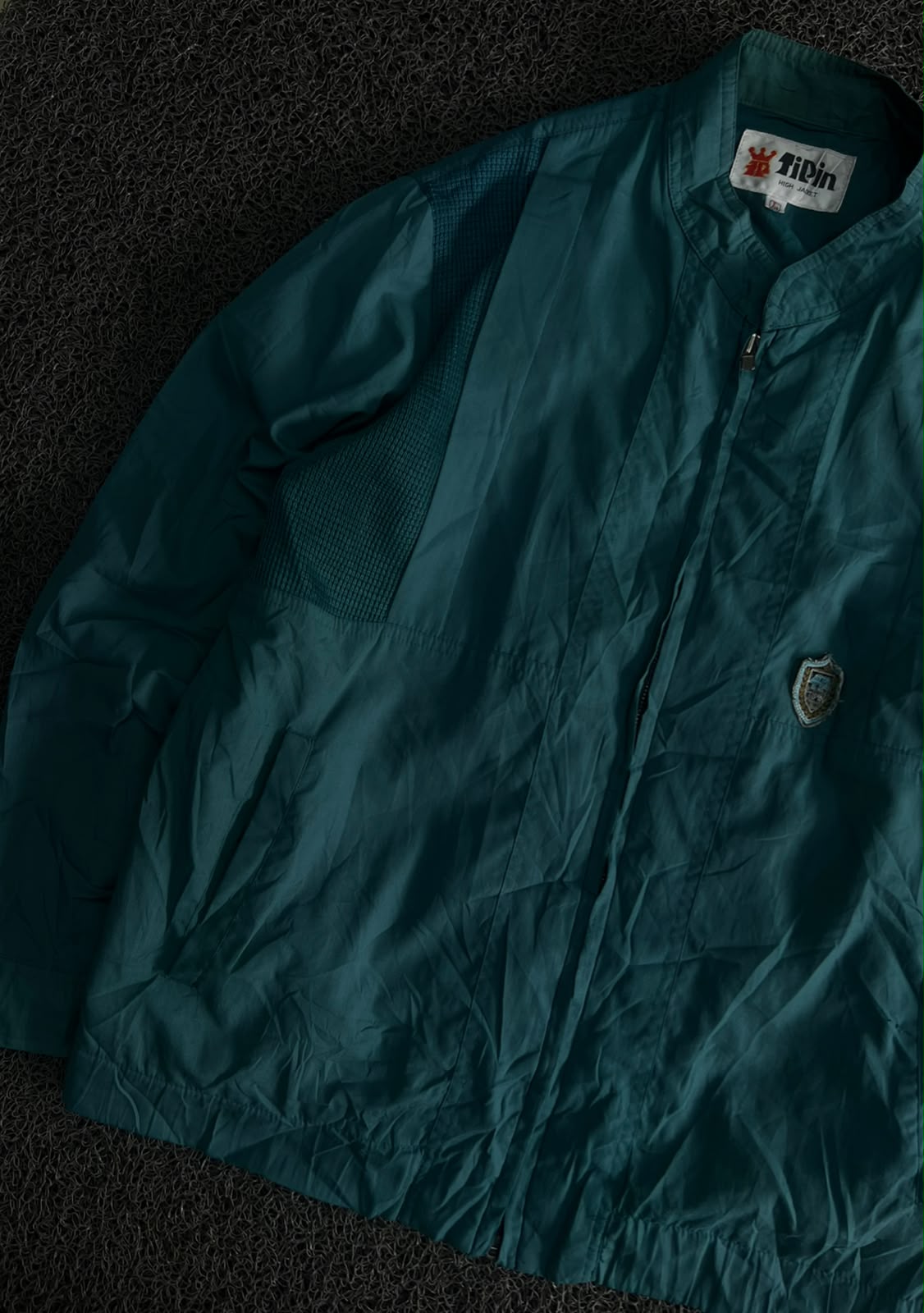 Lightweight Windbreaker Jacket with Stand Collar, Full-Zip Front & Embroidered Crest Logo