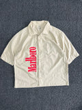 Splash White Oversized Marlboro Graphic Print Short Sleeve Casual Shirt