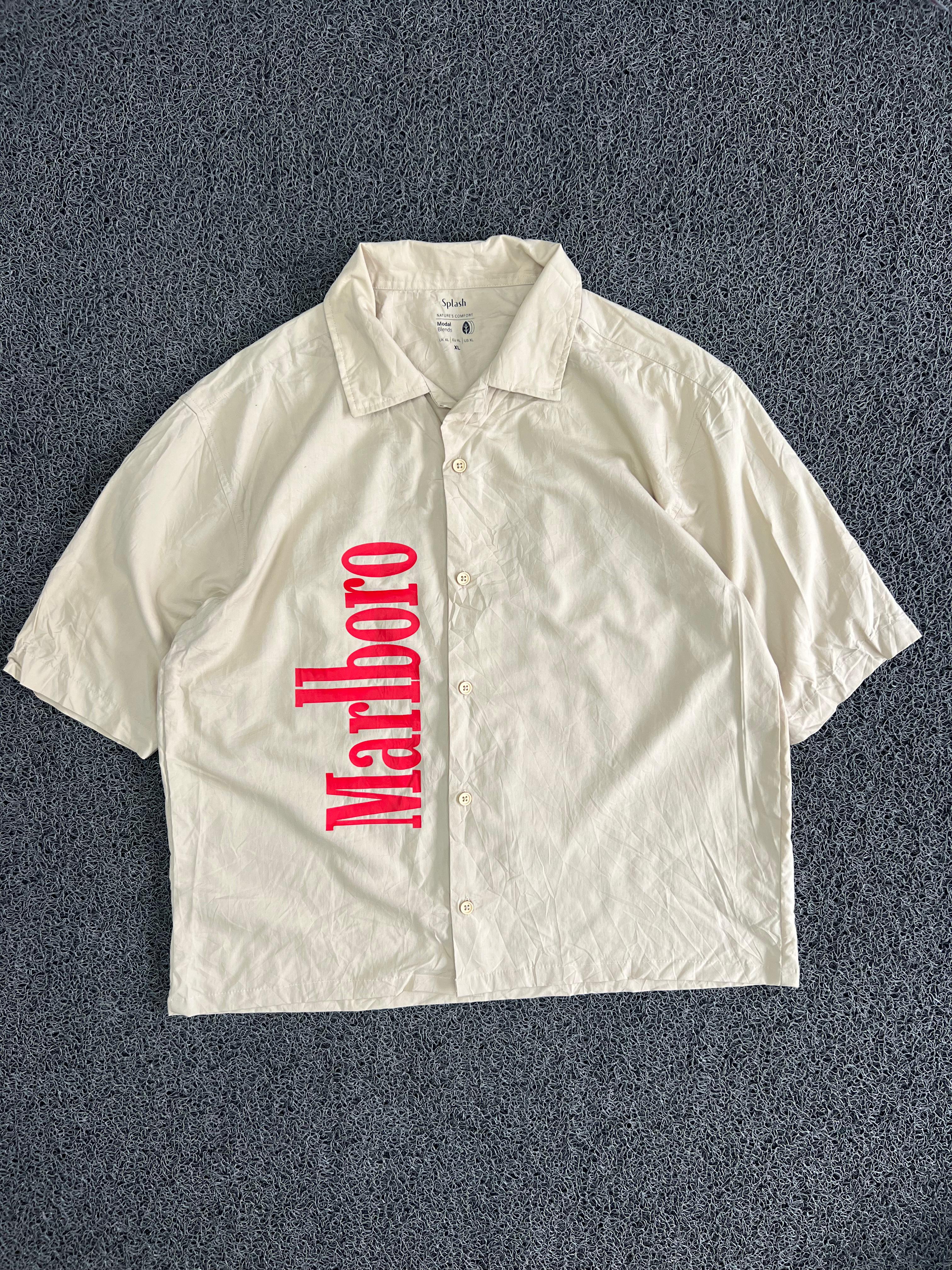 Splash White Oversized Marlboro Graphic Print Short Sleeve Casual Shirt