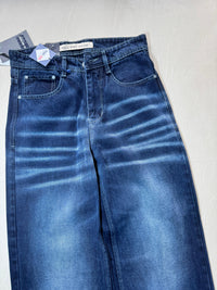 Men's Dark Blue Wide Leg Washed Jeans