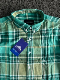 Barcode Green Plaid Button-Down Flannel Shirt