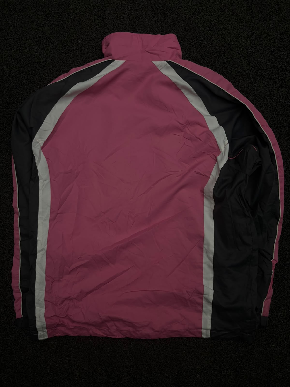 Pink & Black Retro Colorblock Track Jacket with White Panels & Zip Front