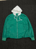 Green & White Hooded Zip-Up Windbreaker Jacket – Lightweight Casual Outerwear