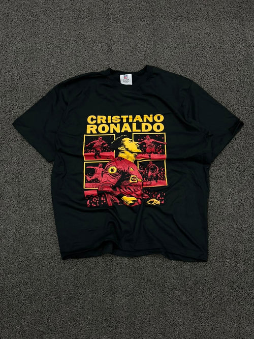 Cristiano Ronaldo Graphic Print Black T-Shirt – Football Fan Tee