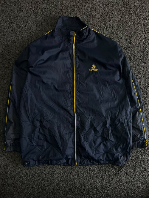 Vintage Airwalk Navy Blue Windbreaker Jacket with Yellow Accents – Thriftwear