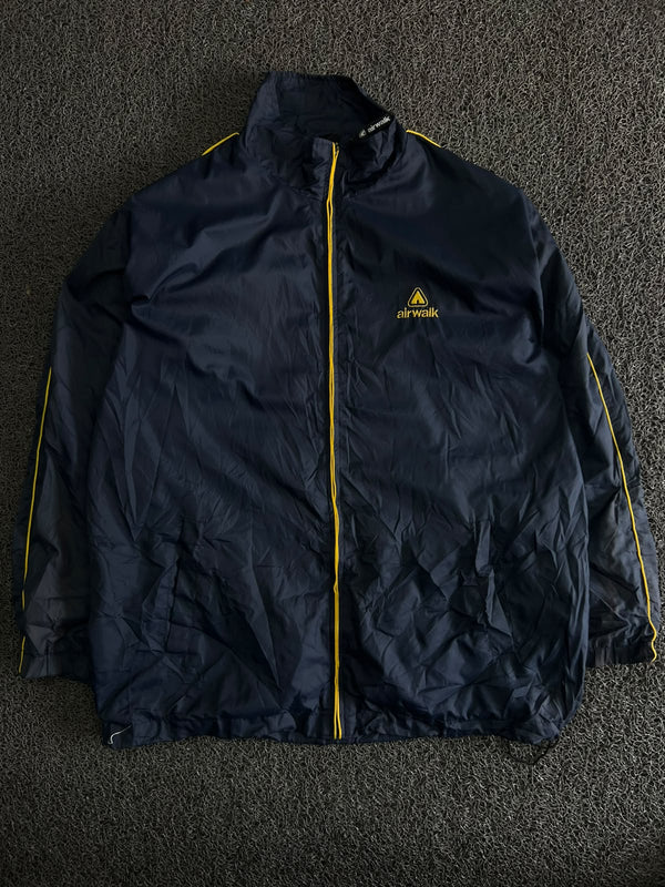 Vintage Airwalk Navy Blue Windbreaker Jacket with Yellow Accents – Thriftwear