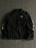 Black Graphic Print Lightweight Bomber Jacket – Full Zip Streetwear Jacket