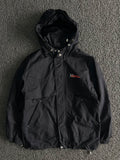 Black Hooded Outdoor Windbreaker Jacket – Lightweight Utility Zip-Up