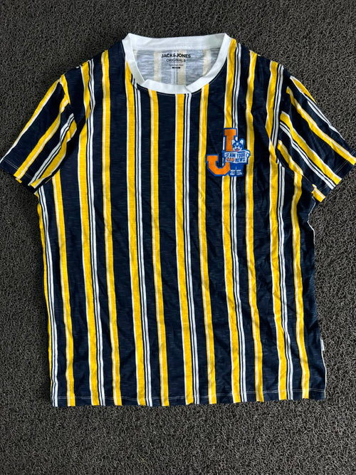 Jack & Jones Originals Men's Vertical Stripe Graphic T-Shirt – Short Sleeve Crew Neck